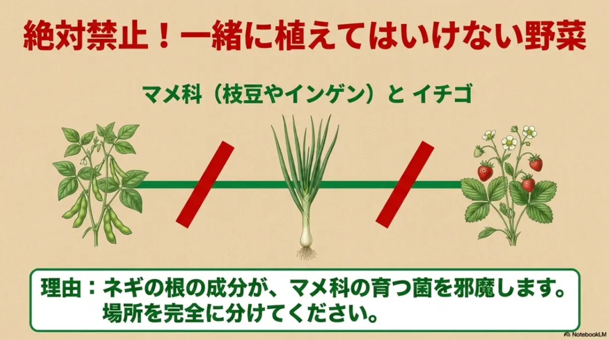 九条ネギと一緒に植えてはいけないマメ科とイチゴ