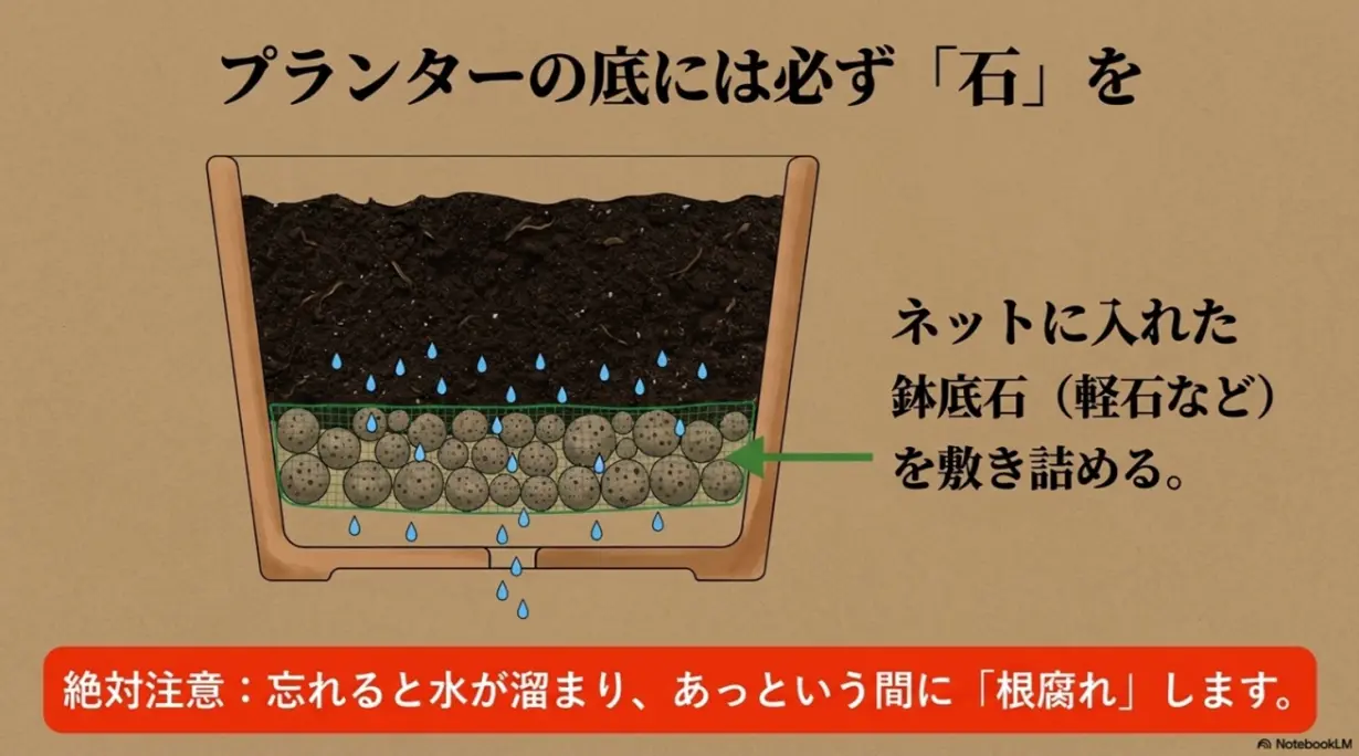 九条ネギのプランター栽培で必須となる鉢底石の敷き方