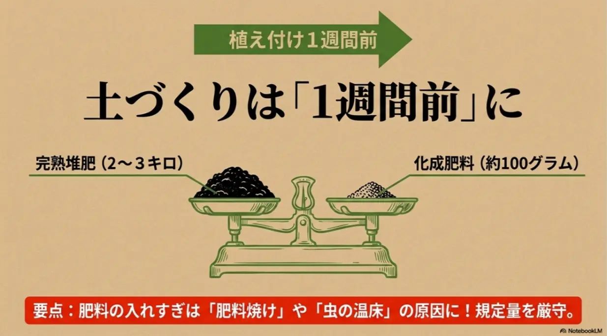 九条ネギ定植1週間前の土作りと肥料の適量