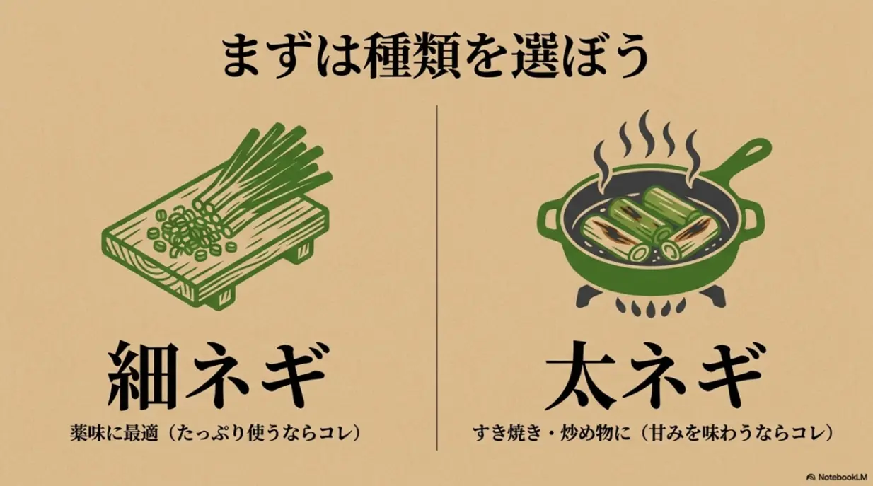 九条太ネギと九条細ネギの種類と用途の違い