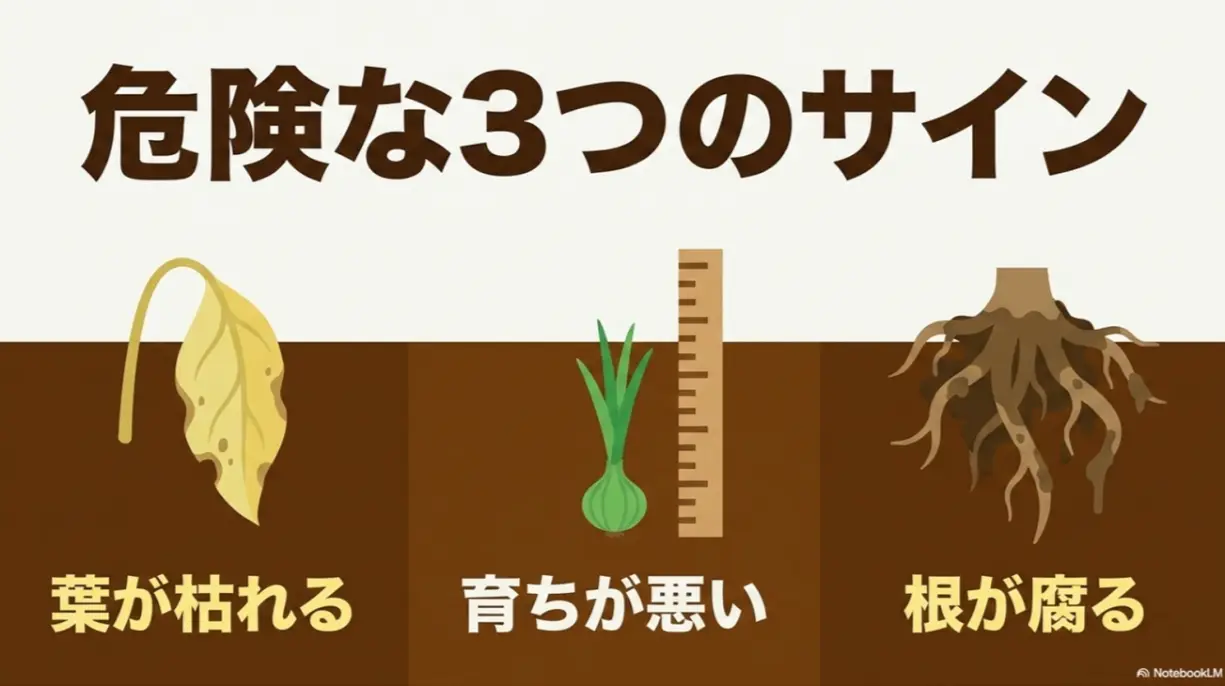 葉が枯れる、育ちが悪い、根が腐るというネギの連作障害の危険な3つのサイン