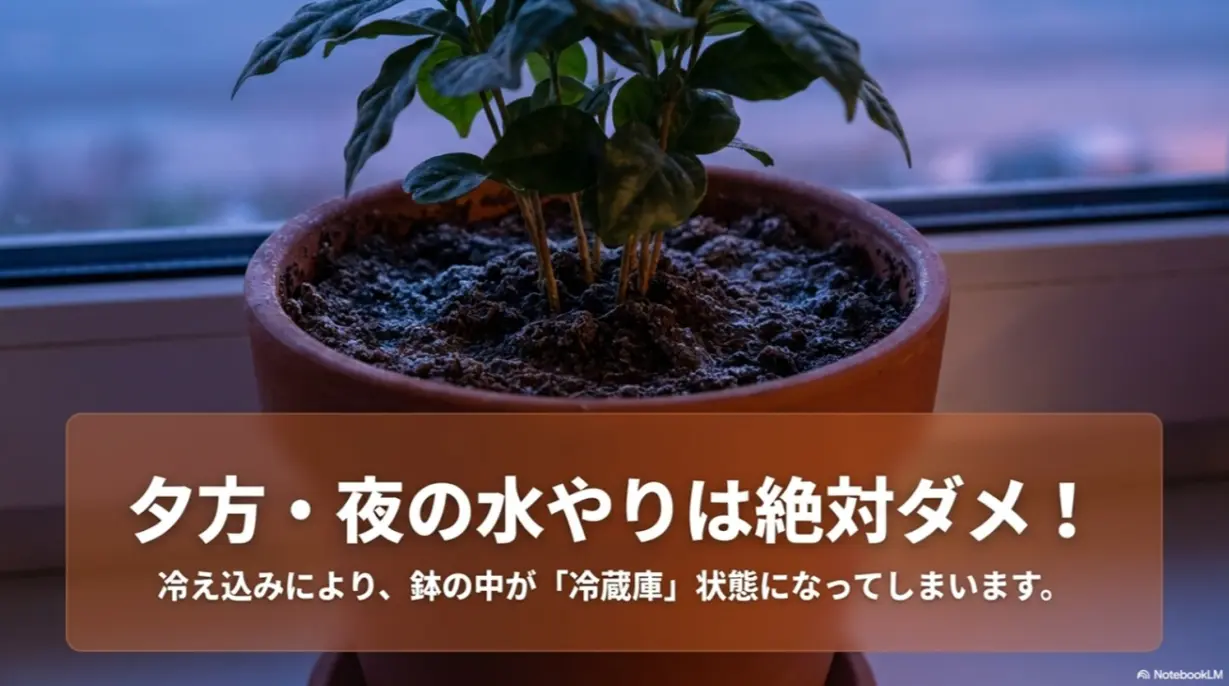 夕方や夜の水やりは鉢の中が冷蔵庫状態になるため絶対避ける