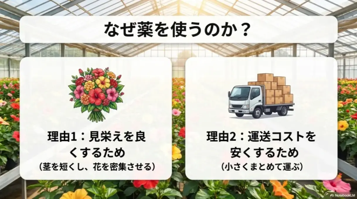 見栄えを良くし運送コストを安く抑えるためにハイビスカスに薬を使用する理由