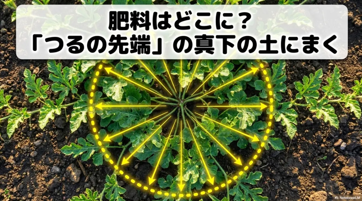 スイカの追肥はつるの先端の真下の土にまくのが正しい位置