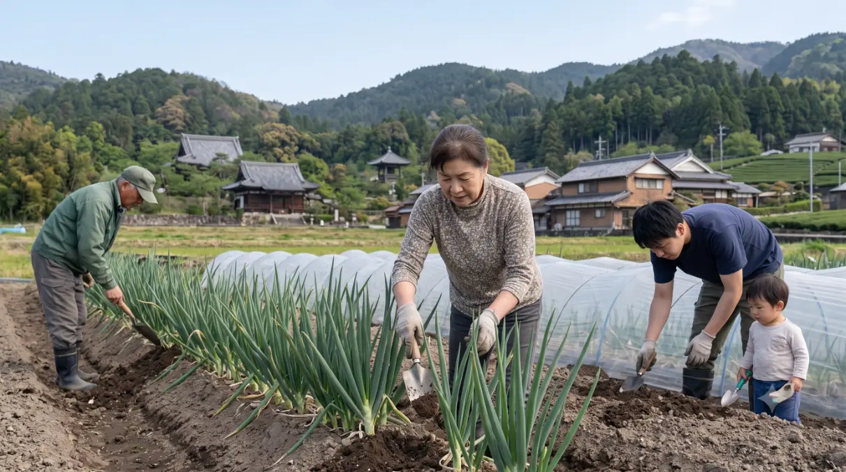 初心者向けの九条ネギ栽培における、石灰や肥料を土に混ぜる土作りの実践シーン