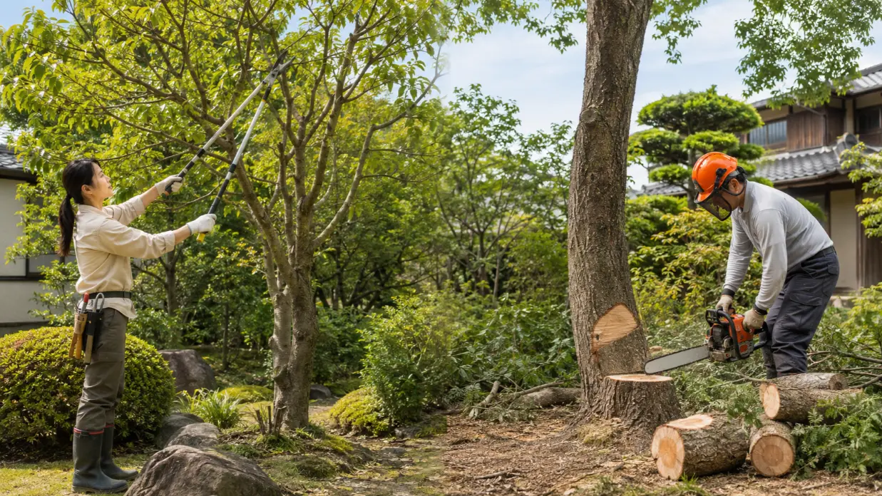 庭木を残す剪定と根元から撤去する伐採の違い